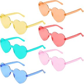 Heart Sunglasses 6PCS, Multicolor Heart Shaped Sunglasses Frameless Transparent Glasses Party Favors for Girls Women Men Valentine's Day Party Cosplay