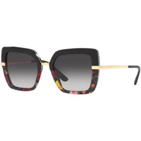 Dolce & Gabbana DG4373-34008G Sunglasses BLACK ON WINTER FLOWERS PRINT w/GREY GRADIENT BLACK 52mm