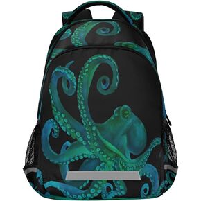 Blue Watercolor Octopus Backpacks Travel Laptop Daypack School Book Bag for Men Women Teens Kids