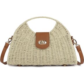 Women Straw Beach Bag Handmade Woven Crossbody Shoulder Bags Top Handle Satchel Handbag Purse for Summer