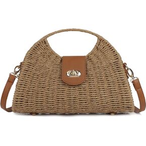 Women Straw Beach Bag Handmade Woven Crossbody Shoulder Bags Top Handle Satchel Handbag Purse for Summer