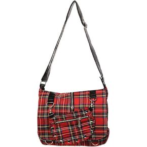 Red Tartan Plaid Print Punk Messenger Cross Body Handbag Purse