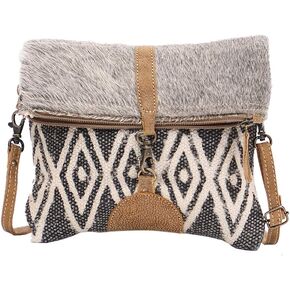 Myra Bag Grumpy Upcycled Canvas & Cowhide Small Crossbody Bag S-1516