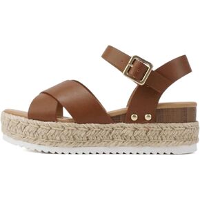 Soda “FIRELY" ~ Women Round Toe Crisscross Band Platform Espadrille Wedge Sandal with Adjustable Ankle Strap