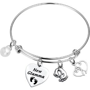 PLITI Grandma To Be Bracelet New Grandmother Jewelry Grandma Birthday Gift Bracelet Mother's Day Gifts For Nana Mimi With Baby Footprint Charm