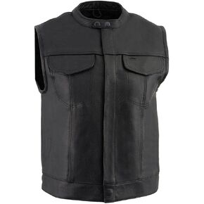 Milwaukee Leather LKM3720 Men's Black Leather Club Style Motorcycle Rider Vest with Concealed Snap Button Closure