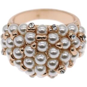 HSQYJ White Pearl Crystal Ring Elegant Rhinestone Cocktail Statement Rings Uniquely Stylish Fashion Creative Engagement Jewelry for Women Girl Gold Plated
