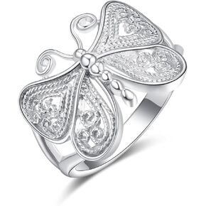 PRAYMOS Silver Butterfly Ring 925 Sterling Silver Handmade Filigree Wrap Around Butterfly Monarch Ring Women Jewelry Gifts