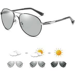 K.LAVER Photochromic Polarized Aviator Sunglasses For Men Women Spring Hinge Anti Glare UV400 Night Vision Driving Glasses