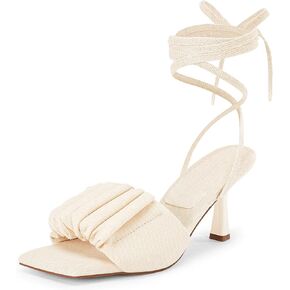 Coutgo Womens Kitten Low Heels Strappy Lace up Sandals Comfort Denim Square Open Toe Sexy Dressy Summer Party Sandals