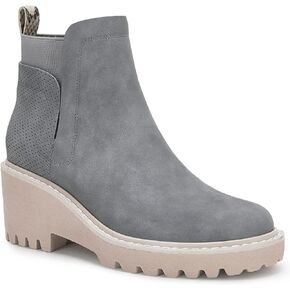 Trish Lucia Womens Platform Lug Sole Chelsea Boots Ankle High Chunky Block Heel Non-Slip Suede Leather Slip on Combat Fashion Booties