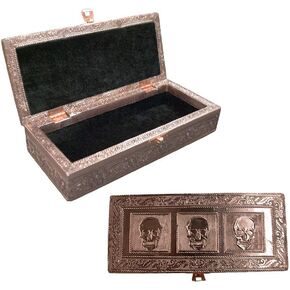 Vintage Jewelry Box Case | 9 Styles | Bronze or Silver Metallic Metal Plating with Floral Accent Designs | Perfect for Earrings Necklaces and Rings (Bronze Skull (Large))