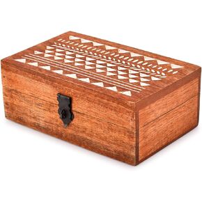 Jewellery box Mango Wood Hand carved Multipurpose Keepsake Storage Travel Organizer | Vintage Decorative Chest Trinket Holder (8" x 5" x 3")