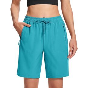 MAGCOMSEN Women's Hiking Shorts Lightweight Quick Dry 8" Golf Shorts Water Resistant with 3 Zipper Pockets