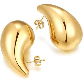 316L Surgical Steel Teardrop Chunky Gold Hoop Earrings Dupes for Women Waterdrop Earrings Lightweight Hypoallergenic Designer Dupe Earrings Fashion Jewelry
