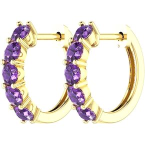 Belinda Jewelz 10K الصلبة الذهب هوب الأقراط الأحجار الطبيعية جولة قطع جوهرة القرط للنساء الكفة هوب الأحجار الكريمة هيبوالرجينيك خفيفة الوزن الأقراط هدية غرامة مجوهرات الإكسسوار in Kuwait