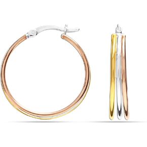 Charmsy 925 Sterling Silver Jewelry 14K Three-Tone Intertwining Round Hoop Earrings Hypoallergenic High Polished Click-Top Hoops Earring for Women and Teen