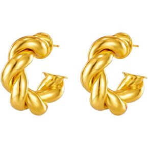 Chunky Gold Hoop Earrings for Women, Lightweight Drop Hoops Earrings with 18K Real Gold Plated, Hypoallergenic Trendy Jewelry for Girls Women