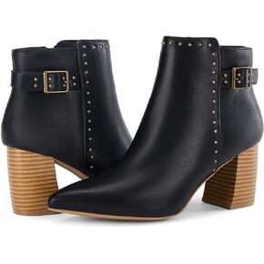 Coutgo Women's Pointed Toe Ankle Boots Chunky Stacked Heel Side Zipper Casual Fall Booties Shoes