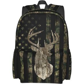 YETTA YANG camouflage Backpack Camo Retro Hunting Tactical Army American Flag Deer Laptop Travel Bag With Multiple Pockets Casual Hiking Gym Sport Women Men