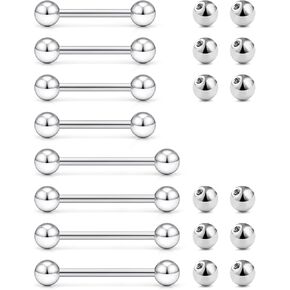 Ovxznts 16G 14G Tongue Rings Nipple Rings Surgical Steel Tongue Piercing Jewelry Nipple Bar Straight Barbells Piercing Jewelry 14mm,16mm