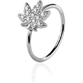 Pierced Owl 20GA 316L Stainless Steel CZ Crystal Paved Pot Leaf Bendable Nose Ring