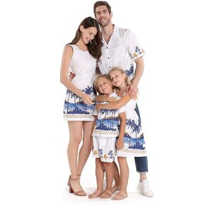 Matchable Family Hawaiian Luau Men Women Girl Boy Clothes in Diamond Head Palms Beach White