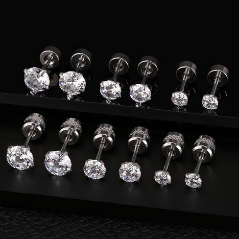 10 ازواج من الاقراط الفضية المصنوعة من الستانلس ستيل، مجموعة اقراط للرجال والنساء مع مرصعة بالزركونيا المكعب ومربع من الستانلس ستيل ومربع بحجر ابيض كريستالي in Kuwait