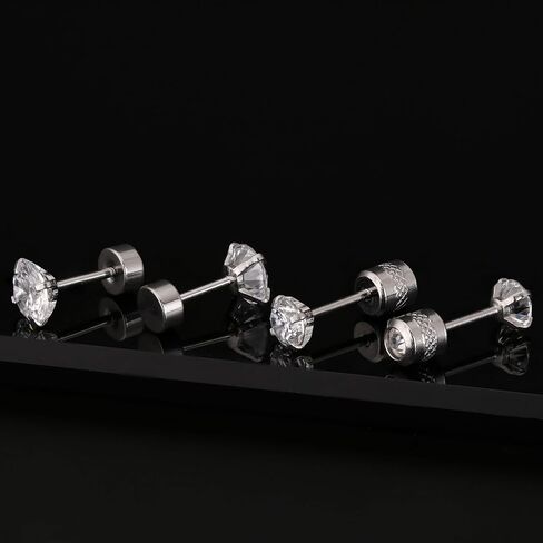 10 ازواج من الاقراط الفضية المصنوعة من الستانلس ستيل، مجموعة اقراط للرجال والنساء مع مرصعة بالزركونيا المكعب ومربع من الستانلس ستيل ومربع بحجر ابيض كريستالي in Kuwait