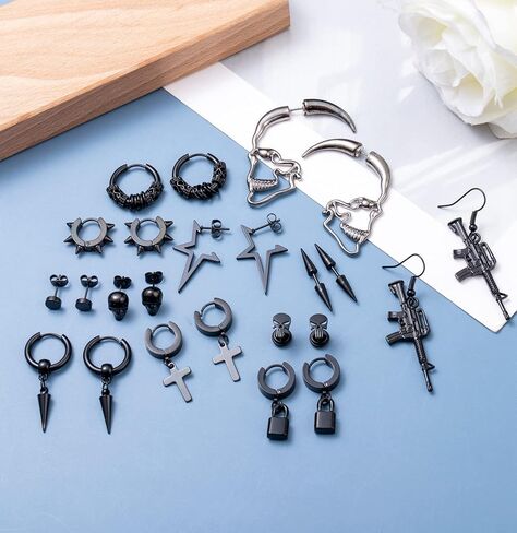 Masedy 12Pairs الفولاذ المقاوم للصدأ Y2K استرخى هوب أقراط للرجال الشرير ايمو القوطي وأقراط الصليب الجمجمة Huggie هوب طقم من الحلقان in Kuwait