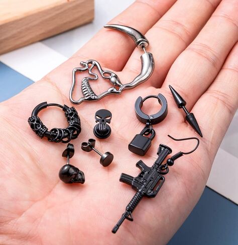 Masedy 12Pairs الفولاذ المقاوم للصدأ Y2K استرخى هوب أقراط للرجال الشرير ايمو القوطي وأقراط الصليب الجمجمة Huggie هوب طقم من الحلقان in Kuwait