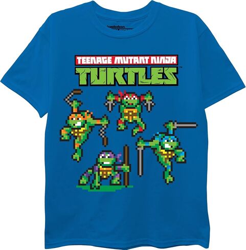 Teenage Mutant Ninja Turtles Little Pixelated TMNT Characters Boys T-Shirt-Leonardo, Donatello, Raphael, Michelangelo-Nickelodeon, Royal, 5-6 in Kuwait