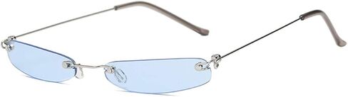 Armear Fashion Rimless Narrow Small Rectangle Sunglasses Clear Colored Lens in Kuwait