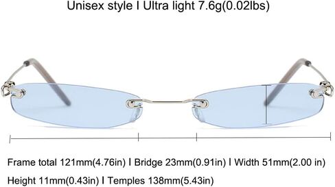 Armear Fashion Rimless Narrow Small Rectangle Sunglasses Clear Colored Lens in Kuwait