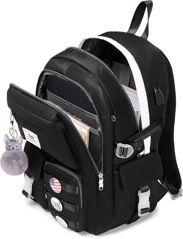 حقيبة ظهر للفتيات للمدرسة، حقيبة ظهر لطيفة للنساء، حقيبة كتب جامعية مناسبة لجهاز كمبيوتر محمول مقاس 15.6 بوصة، باللون الأسود in Kuwait