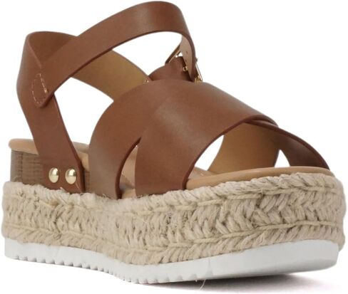 Soda “FIRELY" ~ Women Round Toe Crisscross Band Platform Espadrille Wedge Sandal with Adjustable Ankle Strap in Kuwait