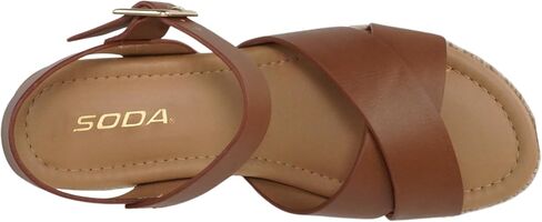 Soda “FIRELY" ~ Women Round Toe Crisscross Band Platform Espadrille Wedge Sandal with Adjustable Ankle Strap in Kuwait