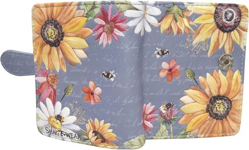 Shag Wear Sunflower Small Floral Wallet for Women Vegan Faux Leather 4.5" Slate Grey in Saudi Arabia