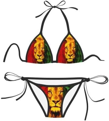 MOLIZEN Womens Sexy Two Piece Swimsuit Reggae Rasta Flag Lion Triangle Bikini Set Jamaica Bikini Swimsuits Jamaican Bathing Suits for Women Teen Girls Black in Saudi Arabia