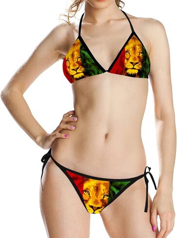 MOLIZEN Womens Sexy Two Piece Swimsuit Reggae Rasta Flag Lion Triangle Bikini Set Jamaica Bikini Swimsuits Jamaican Bathing Suits for Women Teen Girls Black in Saudi Arabia