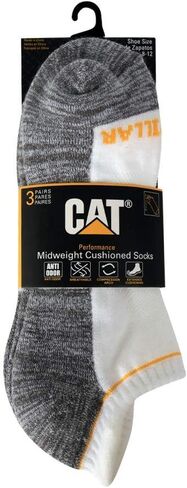 Caterpillar Men's 3-Pack Half Cushioned No Show Socks, White, X-Large in Saudi Arabia