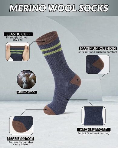 4 أزواج من جوارب صوف ميرينو، جوارب مريحة للرجال والنساء، جوارب حرارية دافئة للتنزه في الهواء الطلق، كاجوال in Kuwait