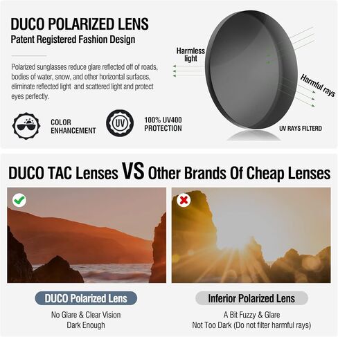 DUCO النظارات الشمسية المستقطبة للرجال والنساء نظارات شمسية مربعة كلاسيكية كلاسيكية كبيرة الحجم بإطار معدني عتيق ظلال عصرية DC3032 in Saudi Arabia
