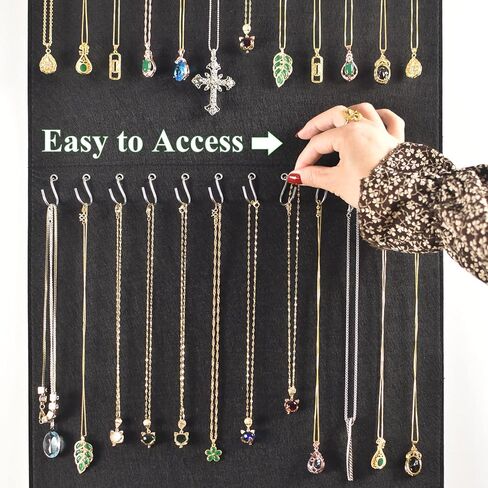 Necklace Holder,Hanging Necklace Jewelry Organizer,Double Side with 48 Anti-rust Hooks Wall Mounted Jewelry Display Organizer,Easy Storage for Necklace,Bracelet,Earring,Chain in Kuwait