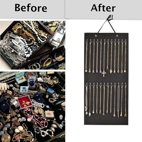 Necklace Holder,Hanging Necklace Jewelry Organizer,Double Side with 48 Anti-rust Hooks Wall Mounted Jewelry Display Organizer,Easy Storage for Necklace,Bracelet,Earring,Chain in Kuwait