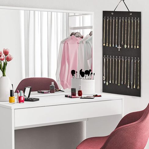 Necklace Holder,Hanging Necklace Jewelry Organizer,Double Side with 48 Anti-rust Hooks Wall Mounted Jewelry Display Organizer,Easy Storage for Necklace,Bracelet,Earring,Chain in Kuwait