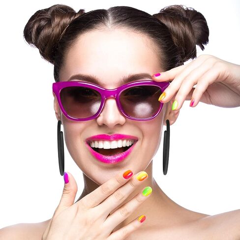 Black Hoop Earrings Retro Neon Black Earrings Acrylic Large Hoop Earrings 80s 90s Earrings for Women Colorful Big Hoop Statement Earring Candy Color Lightweight Earrings for 80s Party Accessories in Saudi Arabia