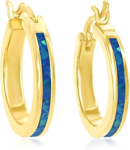 Sterling Silver, Gold Tone or Rose Tone Created Blue, White or Pink Opal 20mm Hoop Earrings in Saudi Arabia