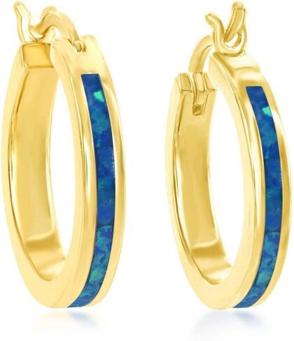 Sterling Silver, Gold Tone or Rose Tone Created Blue, White or Pink Opal 20mm Hoop Earrings in Saudi Arabia