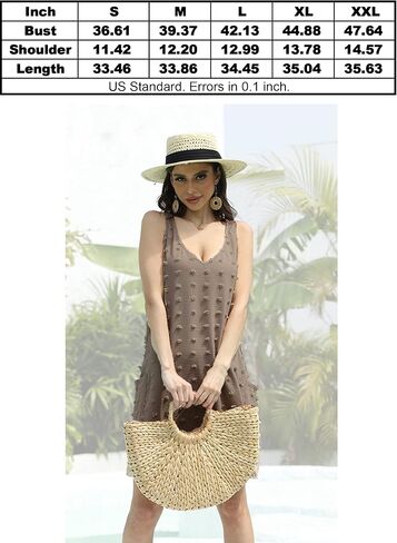 فساتين BEKOFO النسائية لتغطية الشاطئ، فستان صيفي كاجوال منقط سويسري برقبة على شكل حرف V مع جيوب in Kuwait